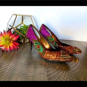 Vintage Valenti Franco Beaded Sequin Heels